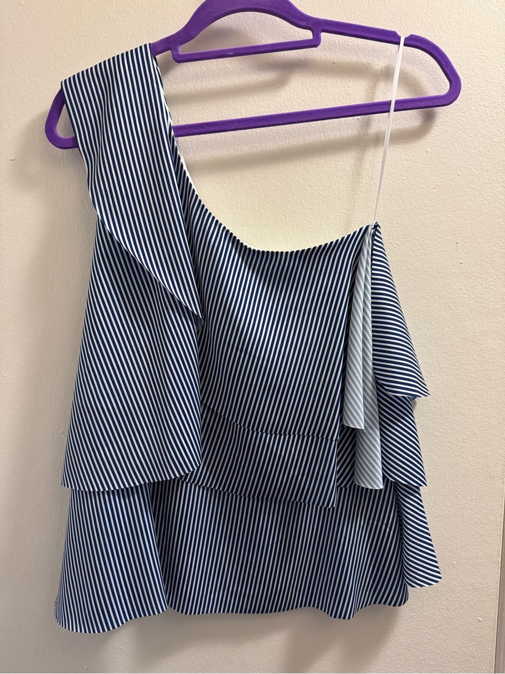 Banana Republic Blue and White Striped One-Shoulder Top